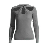 Sexy Hot Babes Knitted Shirt 2025 Summer New Niche Hollow Design Slim Slim Solid Color Sweater