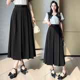 Zingj Skirt Female 2024 New High Waist A Word Large Line OL Over The Knee Suit Umbrella Skirt Pleated