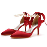 Cm Fine Heel Large-Size Sandals Banquet Women's Shoes Ribbon Beads High Heel Sandals And Ribbon Dress