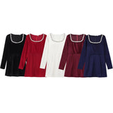 2025 New Women's French Retro Square Collar, Long Sleeve, Slim Nail Bead And Inset Velvet