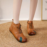 Zingj Autumn And Winter New Cow Rib Bottom Short Women's Boots National Style Leather Matching Color Leisure Martin Boots Warm Cotton Shoes