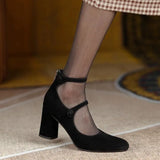 High Heel Mary Jane Shoes Women's Soft Leather 2025 Spring Hepburn Wind Black Retro Thick Heel Simple Single Shoes With