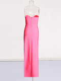 Small Design Long Dress 2025 New Fashion High-End Style Wrap Chest Set Drill Open Fork Dress