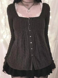 Solid Pointelle Square Neck Knit Cardigan-Outfit