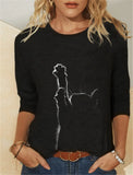 Knitted Leisure Long-sleeved Animal Print Round Neck Casual