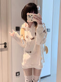 Aesthetic Kawaii Cat Print Hoodies Harajuku Drawstring Sweatshirts Grunge Pockets Women's Top Japanese Sudaderas Para