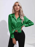 Shirt Satin Long-Sleeved Shirt 2024 New Women's Imitation Silk