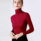 Blouse 2021 Women Basic Knitted Fashion Tops Long Sleeve Women Casual Blusa Femme Slim Ladies Plus Size Red
