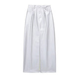 Silver Mini Skirts For Women Faux Leather High Waist Short Skirt Woman Fashion Pockets Streetwear Y2k Women's Summer