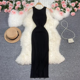 Zingj Sexy Round Neck Kink Solid Color Vest Knit Skirt Front And Back Two Wear Elastic Tight Wrap Hip