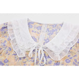 Vintage Broken Flowers Dress Lace Doll Collar Puff Short Sleeve Casual Fashion High Waist Baggy Long Skirt Ladies