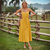 Hot New Women's Summer Fresh Ranch Wind Pure Color Sling Strap Tie The Waist