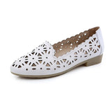 2021 Women Flat Shoes Genuine Leather Woman Ballet Pointed Toe Flats Summer Lady Hollow Out Loafers Women Shoes