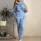 Leisure Tracksuit Women 2 Pcs Set Tops and Trousers Spring Casual Warm Fleece Hoodies Sports Pants