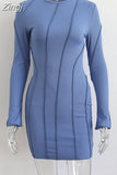Women Autumn Ruched Casual Mini Dress 2023 Long Sleeve Round Neck Short Pencil Dress Streetwear Holiday Party