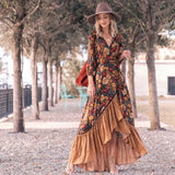 Women's Mid Waist Long Sleeve Vintage Print