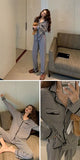Solid Pajama Sets Women Simple V-neck Long Sleeve Homewear M-3XL Casual Breathable Loose Single Breasted Pyjamas