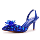 Cm Silver Light-Mouthed Pointed Sandals Water Drill Glass Fine Heel Sandals Large Wedding Shoes Bride Wedding Women's