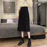 Zingj Figure A-Word Skirt Female Autumn 2024 New Medium-Long High Waist Show Thin Slit Large Size Package Buttock Skirt-Outfit