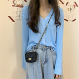 Zingj Thin V-Neck Long-Sleeved Sweater Coat Female Autumn 2024 New Korean Version Of Net Celebrity Large Size Bottom Shirt Tide-Outfit