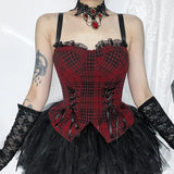 Autumn New Sexy Hot Girl Blouse Dark Style Slim Christmas Red Plaid Vest