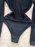 Sexy Sheer Women Bodysuits Mesh Patchwork Slim Bodycon 2024 Spring New IN Streetwear Skinny Night Club Party