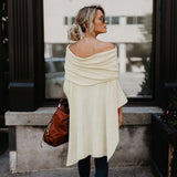 Women Autumn Fashion Cloak Sweater Casual Off Shoulder Loose Slash Neck Knitted Batwing Sleeve Sweater Pullover Poncho