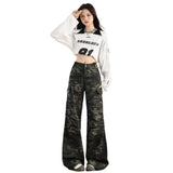 Street Wide-Legged Camouflage Workwear Jeans Women Autumn New High-Rise Thin Loose Straight