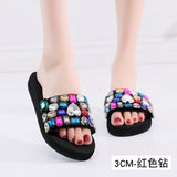 Shoes Women 2019 Summer High Platform Sandals Wedge Flip Flops Slope Handmade Slippers Female Crystal Flower