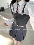 and Winter Sweet Hot Girls American College Style Suit Vest Long Sleeve Shirt with Tie Short Skirt Fashion 3-Piece