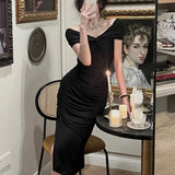 Elegant Off Shoulder Midi Dress Women Sexy Prom Evening Bodycon Party Birthday Club Fashion