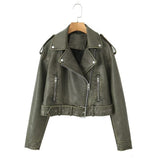 Retro Lapel Loose Imitation Leather Coat Personality Fashion Women's Fall Wash Zipper Type Leather