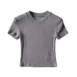 Zingj New Summer Color Slimming, Short-Sleeved, Round-Necked, Chest-Wrapped T-Shirt, Sports, Fitness, Solid