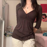 Vintage Brown V Neck Short Sleeve TeeOutfit