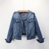 new women's jacket round neck casual short jacket large size denim jacket female