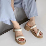 Real Soft Leather Elegant 2025 Retro Thick Foot Increased A Word Drag Female Summer Fairy High Heel Outside Wearing Beach