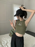 Letter Embroidery Ribbed Cropped Tank TopOutfit