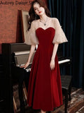 Red Midi Dress Women Elegant Vintage Chic Design Formal Occasion Dresses Summer Casual Evening Wedding Party Dress New