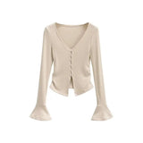 Zingj Fashion Women's Fashion Autumn And Winter New Spice Girl V-Neck Single-Breasted Flared Sleeve Knitted Cardigan Slim