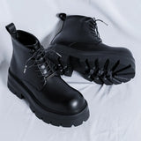 Zingj Boots Male British Wind Help Leather Shoes Autumn And Winter Thick Bottom Rise Black Overalls Locomotive Boots