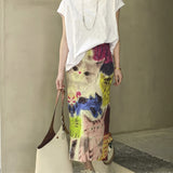 Folds 2025 Spring And Summer New Elastic Thin Cartoon Cat Print High-Waist Commuting In The First Half