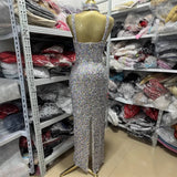 Fashion Color Showback V Slingless Sleeve Slits Long Bag Of Hip Dress Women's
