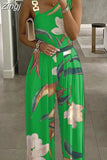 Print Jumpsuit Summer Wide Leg Pants Women Floral Sexy Beach Off Shoulder High Waist Jumpsuits Overalls Bodysuit