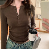 Half-Breasted V-Collar Long-Sleeved T-Shirt Women's Spring And Autumn New Style Waist Show Slim Underwear Sexy