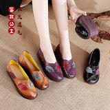 Zingj New Leisure Flat-Soled Mother Shoes Leather Soft Soles Middle-Aged And Elderly Women's Shoes National Style Comfortable Large Size Women's Singles