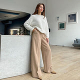 Women's Office Pants Spring Fashion Casual Loose Floor Length Ladies Blue Trousers High Waist Wide Leg Pants for
