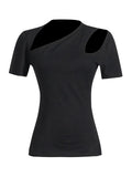 Spring Niche New Fashion Temperament Oblique Collar Head Hollow Design Sense Pure Color Short Women's