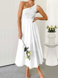 Summer Green Long Dress Women Elegant One Shoulder Dress Ladies Floral Print Maxi Party Pleated Dress For