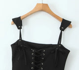 Black Tie Up Strap Corset Mini Dress- Outfit