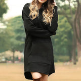 Spring Autumn Solid Women's Sweatshirt Dress 2020 Fashion Loose Hooded Pocket Drawstring Ladies Dress Vestidos Plus